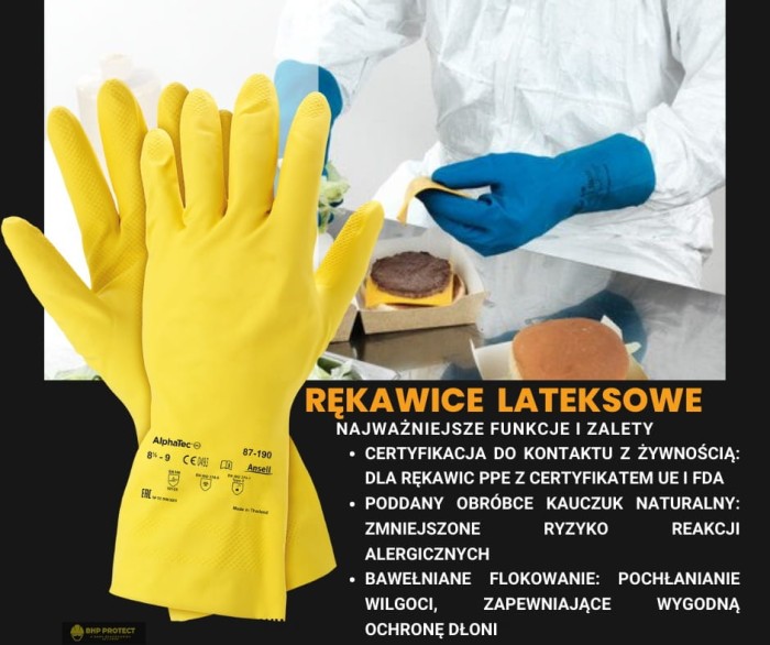 Rękawice Gumowe Lateks Ansell wnętrze Bawełna AphaTec RAECONOH87-190 Y