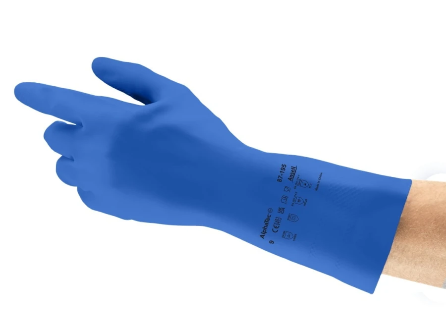 Rękawice robocze LATEKSOWE Gumowe flokowane UNIWERSALNE długie ANSELL AlphaTec® 87-195