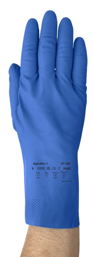 Rękawice robocze LATEKSOWE Gumowe flokowane UNIWERSALNE długie ANSELL AlphaTec® 87-195