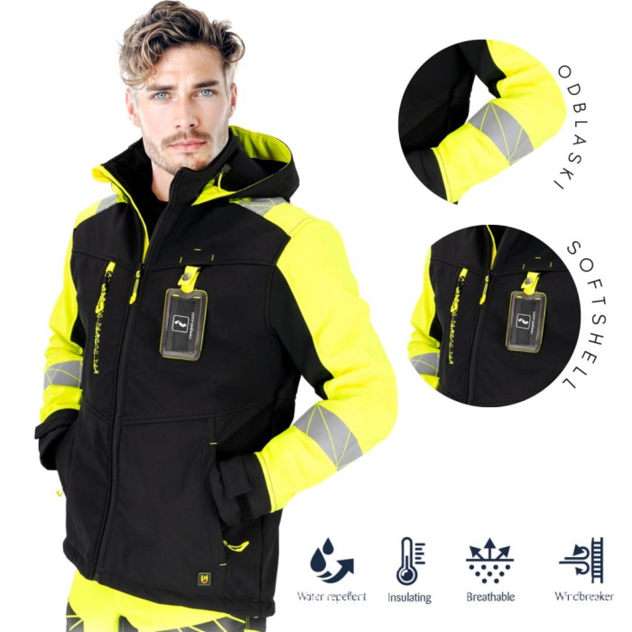 Kurtka SOFTSHELL męska Ostrzegawcza ELASTYCZNA Kaptur odpinany RAUT-SH