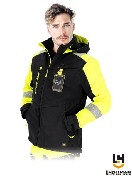 Kurtka SOFTSHELL męska Ostrzegawcza ELASTYCZNA Kaptur odpinany RAUT-SH
