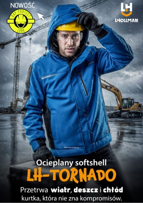 Kurtka ocieplana męska 3 warstwowy SOFTSHELL kaptur odblaski TORNADO NB