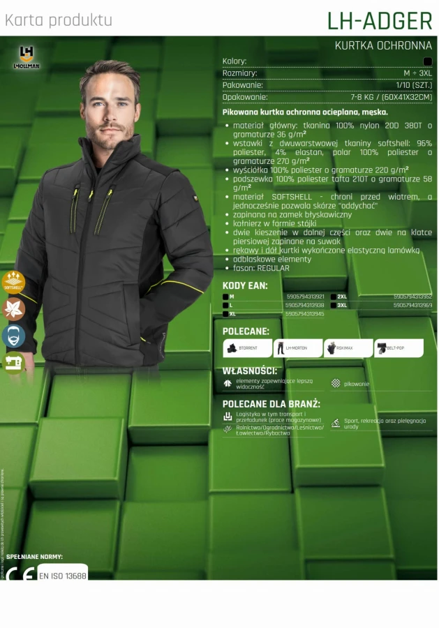 Kurtka męska PRZEJŚCIOWA hybrydowa SOFTSHELL pikowana ODBLASKI ADGER B