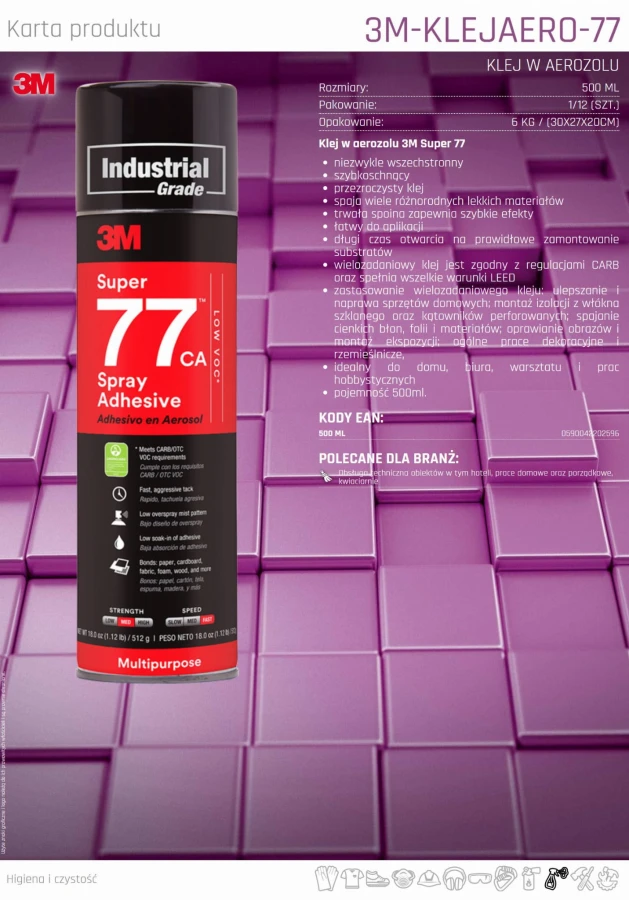 KLEJ w aerozolu 3M UNIWERSALNY Super 77 kontaktowy 500 ml