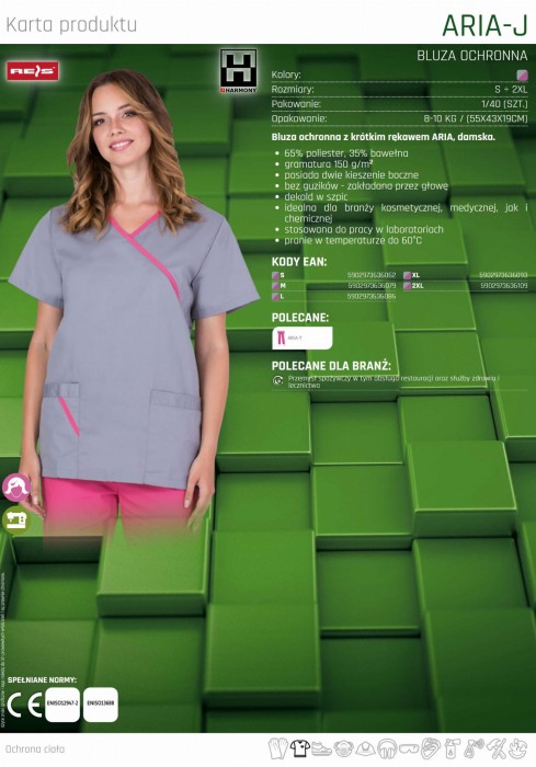 Bluza koszula damska odzież medyczna kosmetyczna krótki rękaw ARIA-J