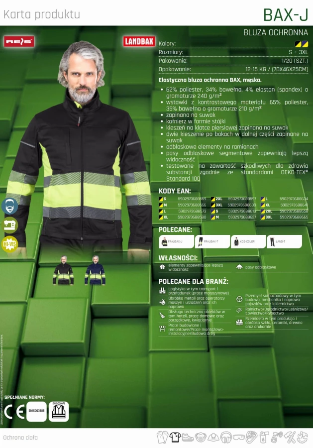 Elastyczna bluza męska ochronna odblaskowa robocza odblaski BAX-J BY