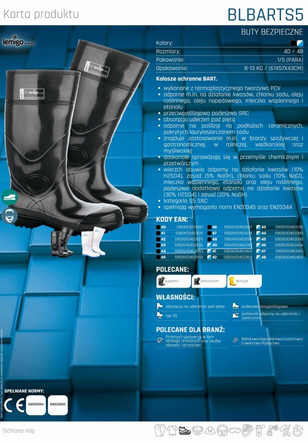 Kalosze gumowce robocze ochronne S5 antypoślizgowe BLBARTS5 B