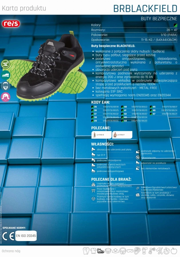 Buty Robocze Półbuty Bezpieczne Podnosek KOMPOZYTOWY BLACKFIELD S1