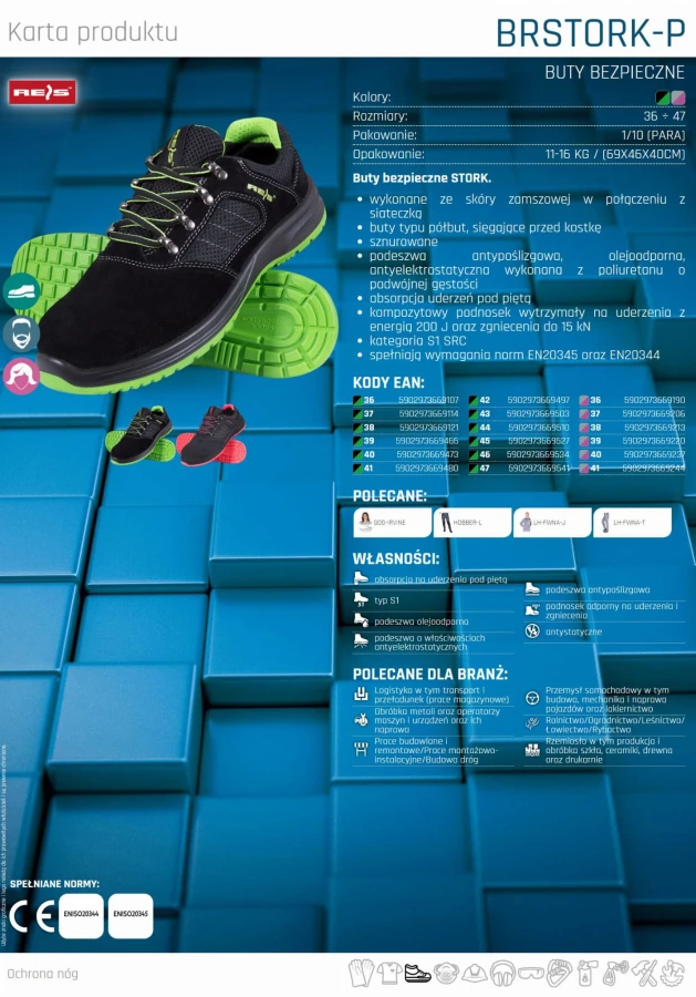 BUTY ROBOCZE ochronne PODNOSEK KOMPOZYT S1 CZARNE BRSTORK-P