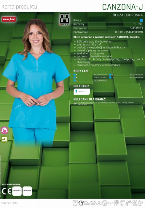 Bluza koszula damska medyczna kosmetyczna krótki rękaw CANZONA-J