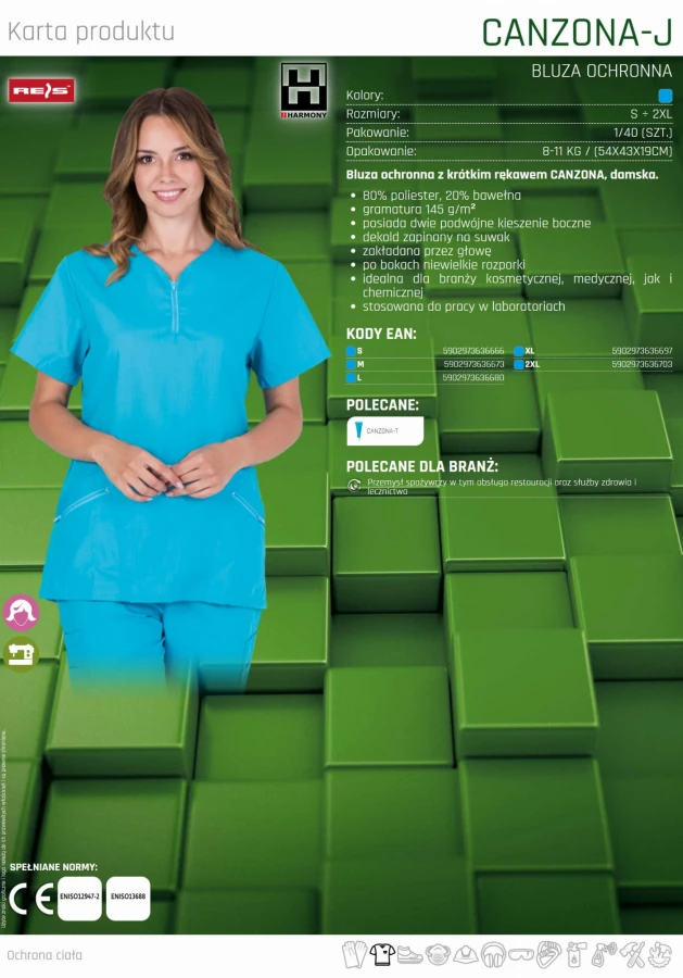 Bluza koszula damska medyczna kosmetyczna krótki rękaw CANZONA-J