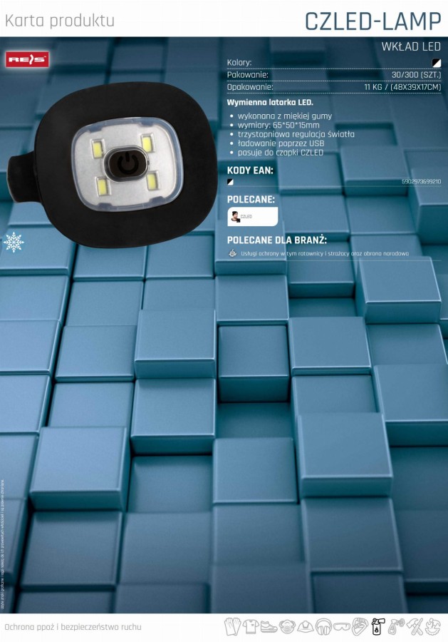 LATARKA LED wklad do czapki latarka czolowa led USB