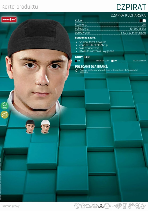 Czapka bandanka kucharska z podszewką wiązana 100% bawełna CZPIRAT B