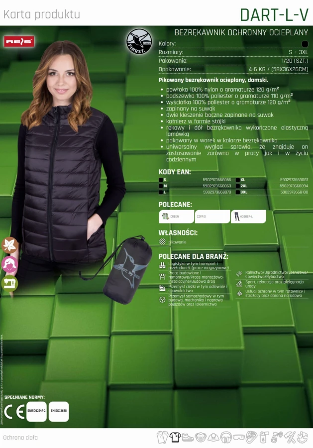 BEZREKAWNIK DAMSKI ocieplany ochronny kamizelka DART-L-V