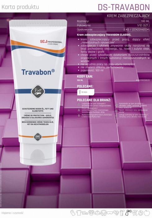 Krem ochronny na SMARY efekt niewidzialnych rękawiczek DEB TRAVABON 100 ml