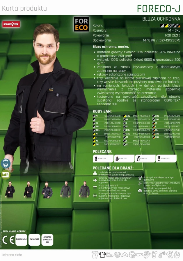 BLUZA MESKA ROBOCZA ochronna kurtka rozpinana FORECO-J SBJS
