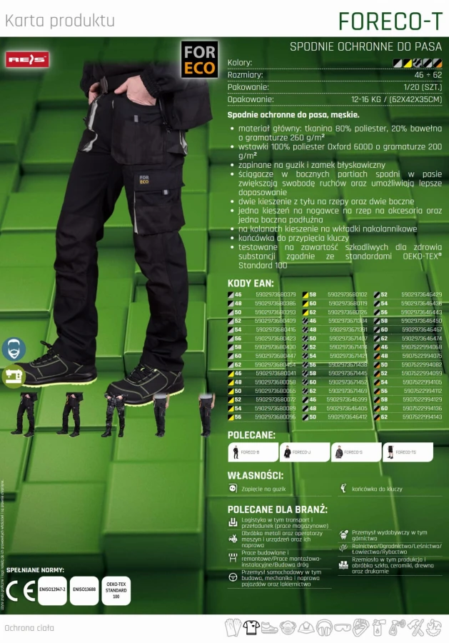 SPODNIE ROBOCZE MĘSKIE ochronne monterskie FORECO-T SBJS