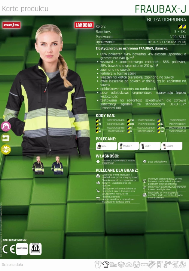 Elastyczna bluza damska ochronna robocza odblaski FRAUBAX-J BY