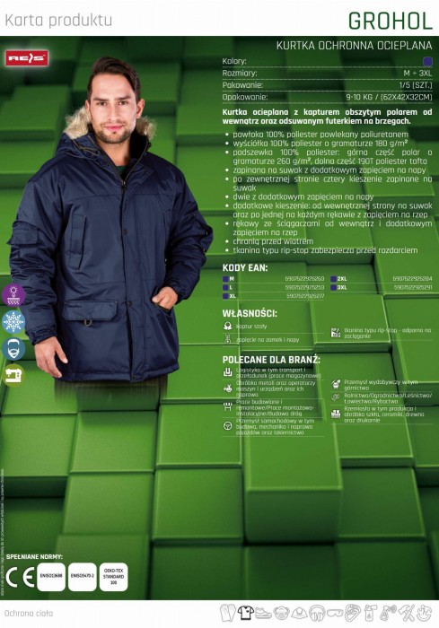 KURTKA ZIMOWA MESKA ocieplana polarem RIPSTOP ROBOCZA GROHOL G
