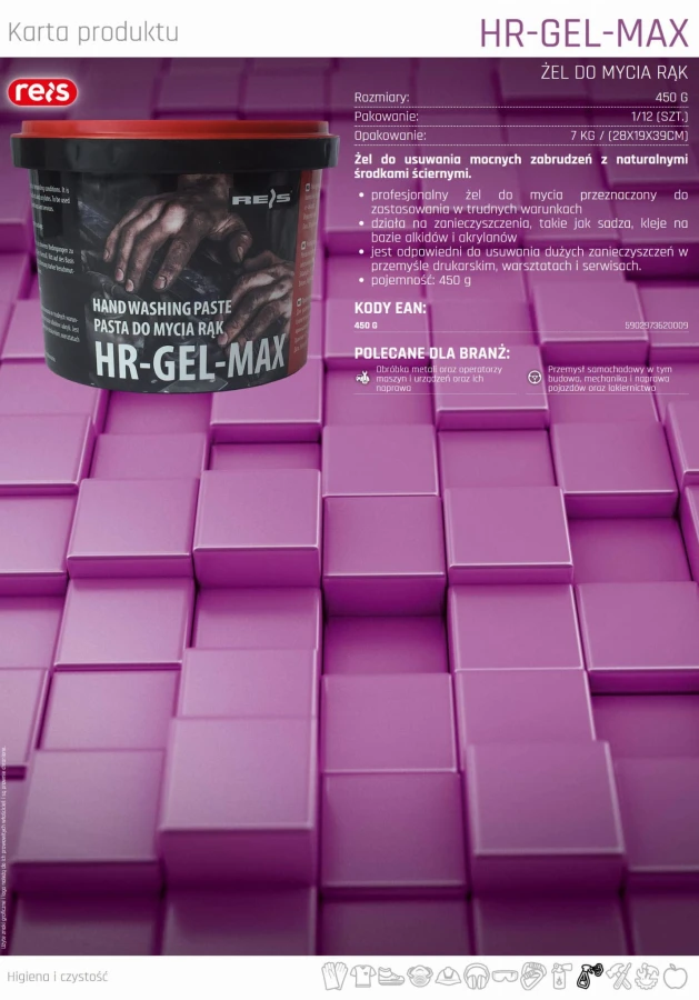 Pasta żel do usuwania mocnych zabrudzeń NIE DRAŻNIĄCA SKÓRY HR-GEL-MAX 450g