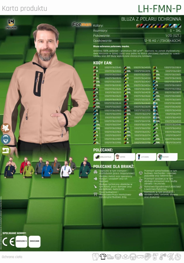 Bluza polarowa męska ciepły polar ochronny roboczy LH-FMN-P WSN
