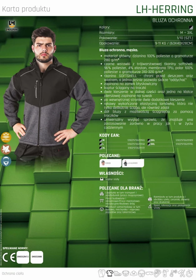 Bluza kurtka przejściowa męska ochronna softshell kaptur LH-HERRING BS