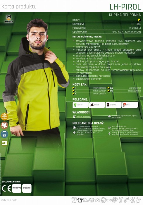 KURTKA MESKA przejsciowa odblaskowa rozpinana SOFTSHELL LH-PIROL
