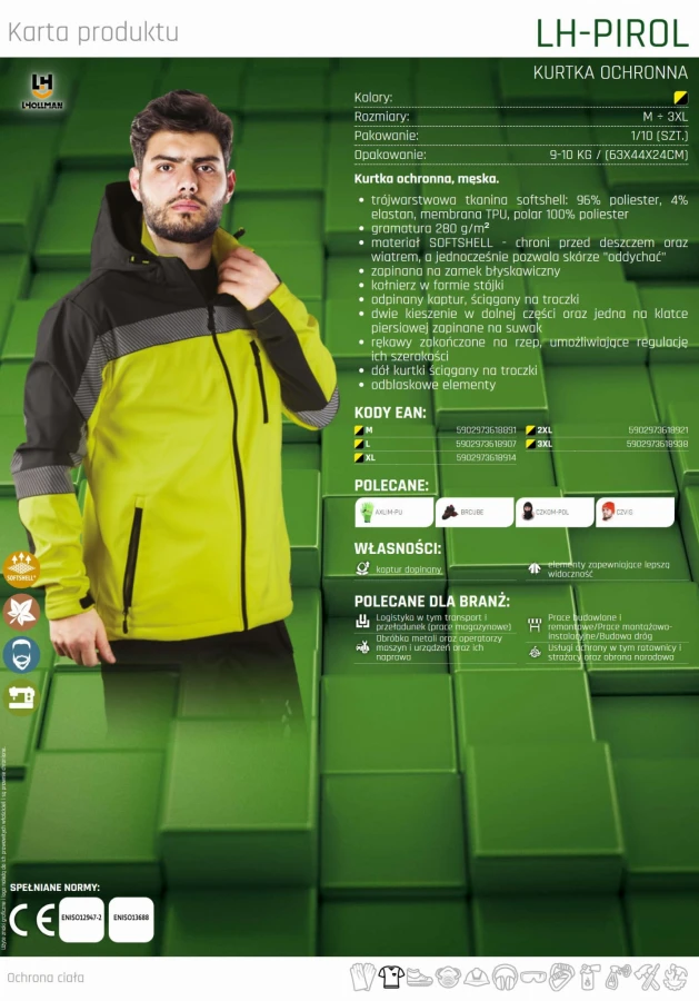 KURTKA MESKA przejsciowa odblaskowa rozpinana SOFTSHELL LH-PIROL