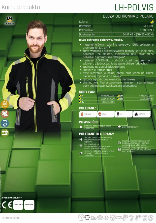 POLAR MESKI roboczy BLUZA polarowa odblaskowa SOFTSHELL LH-POLVIS