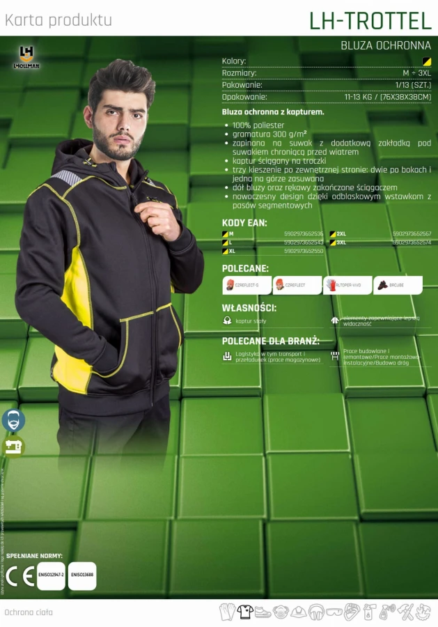 Bluza męska z kapturem rozpinana ochronna odblaski LH-TROTTEL