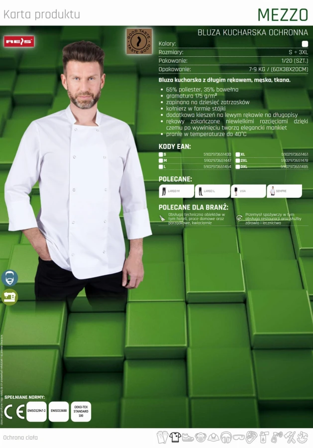 Bluza KUCHARSKA Męska Biała tkana MEZZO W