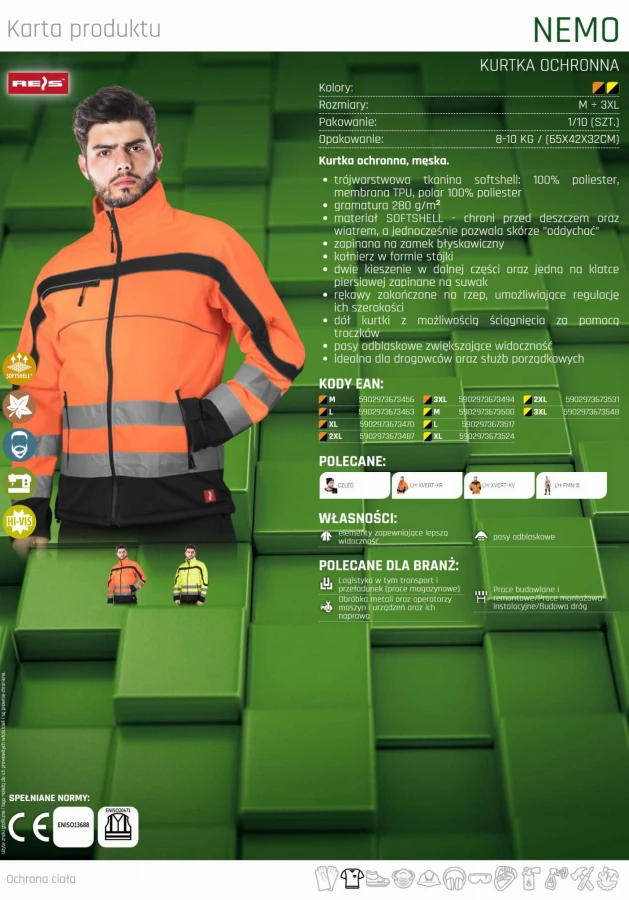Kurtka męska ochronna SOFTSHELL odblask ostrzegawcza NEMO PB