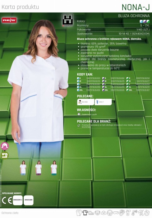 Bluza koszula damska medyczna kosmetyczna krótki rękaw NONA-J WV