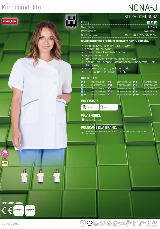 Bluza koszula damska medyczna kosmetyczna krótki rękaw NONA-J WV