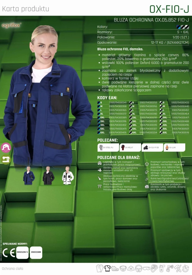 Bluza ochronna damska canvas mocna robocza rozpinana OX-FIO-J SBJS