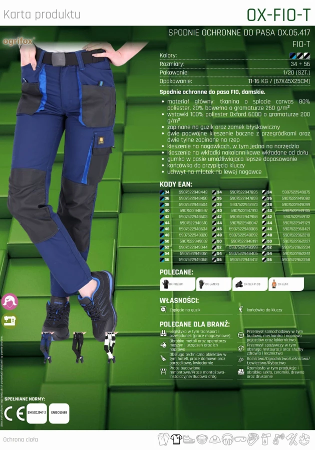 Spodnie robocze damskie do pasa mocne ochronne Canvas OX-FIO-T WBS