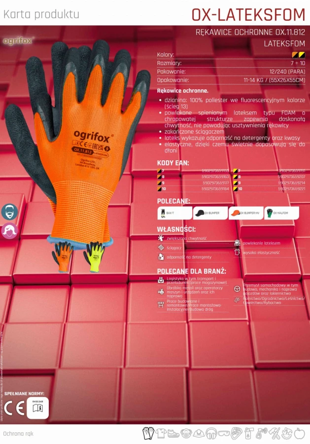 Rękawiczki RĘKAWICE robocze Super Mocne Spieniony LATEX