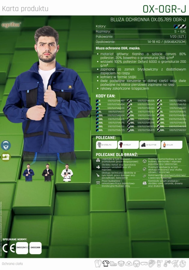Bluza robocza męska rozpinana mocna ochronna canvas OX-OGR-J SBJS