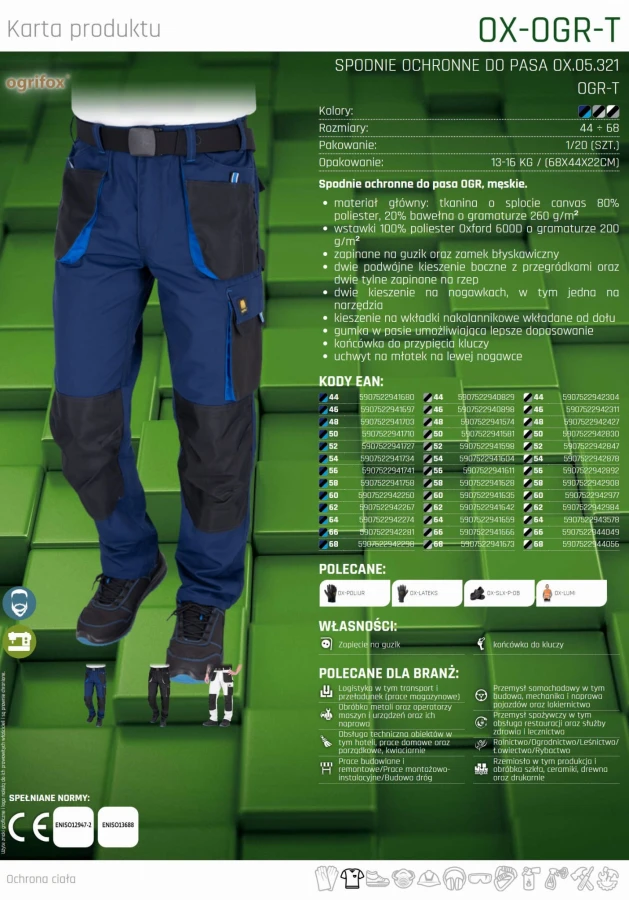 Mocne spodnie robocze męskie monterskie ochronne canvas OX-OGR-T WBS