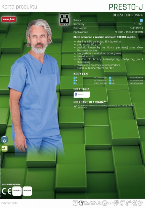 Bluza medyczna koszula lekarska męska z krótkim rękawem PRESTO-J JN