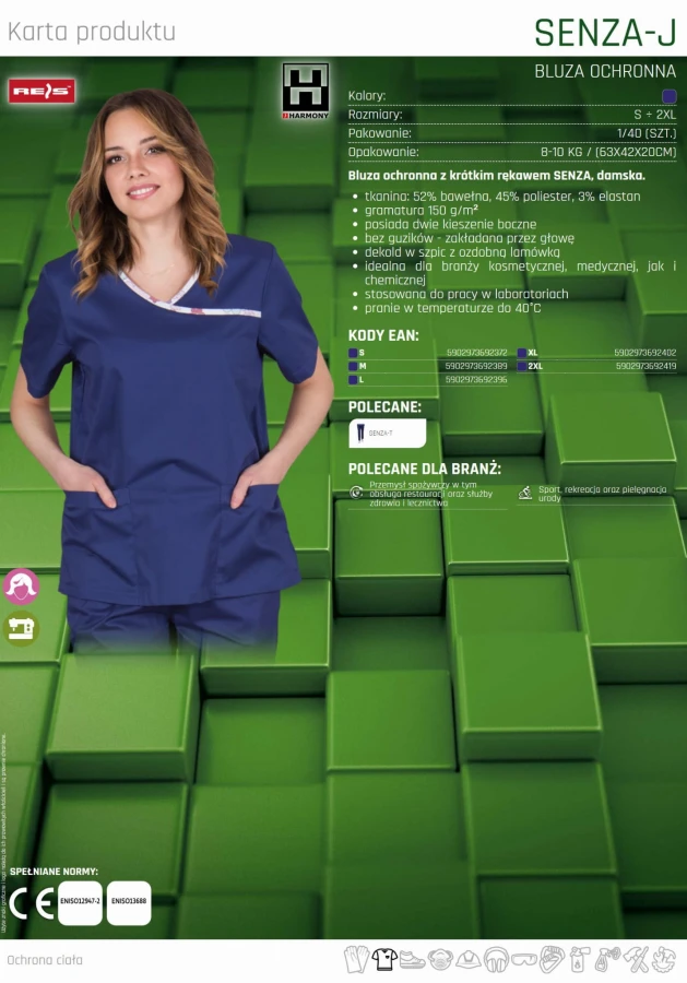 Bluza koszula damska medyczna kosmetyczna krótki rękaw SENZA-J G