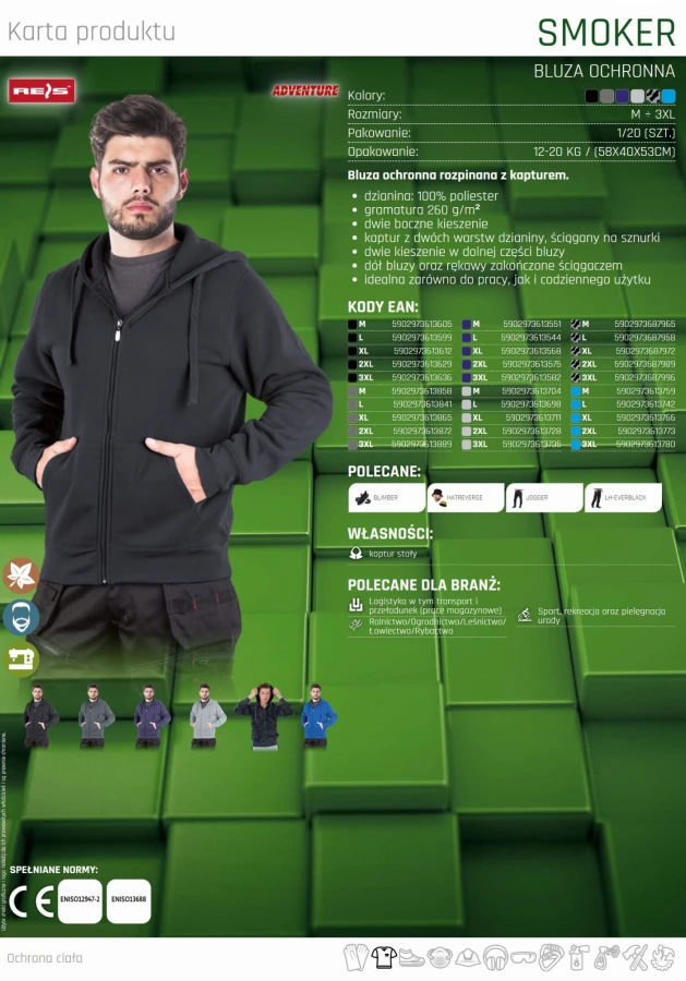 Bluza męska z TWOIM LOGO z kapturem na zamek dresowa robocza SMOKER MORO