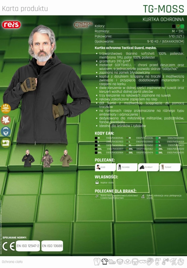 Kurtka ochronna SOFTSHELL TG-MOSS Z taktyczna chowany kaptur