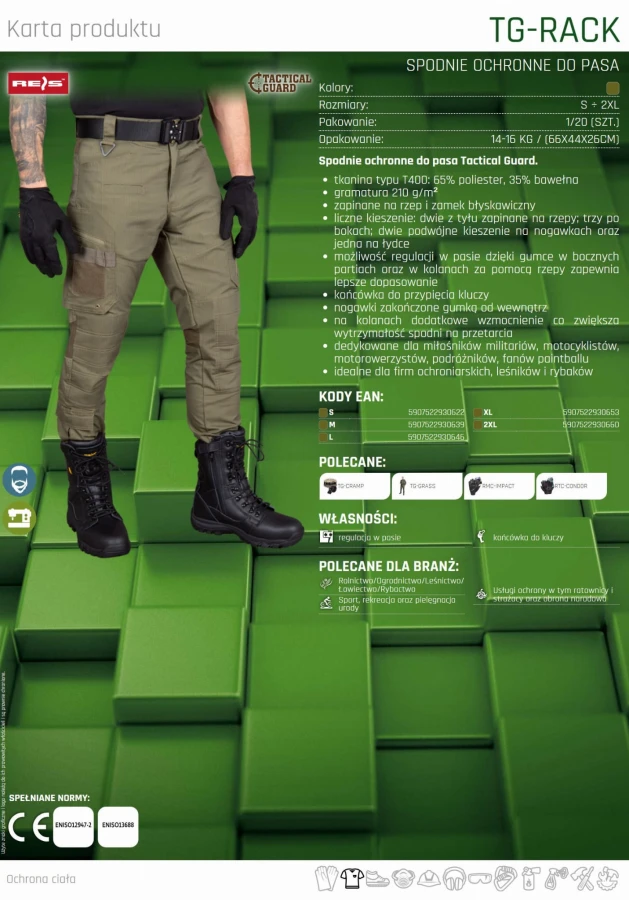 SPODNIE męskie Bojówki Wojskowe OCHRONNE DO PASA - KHAKI REIS