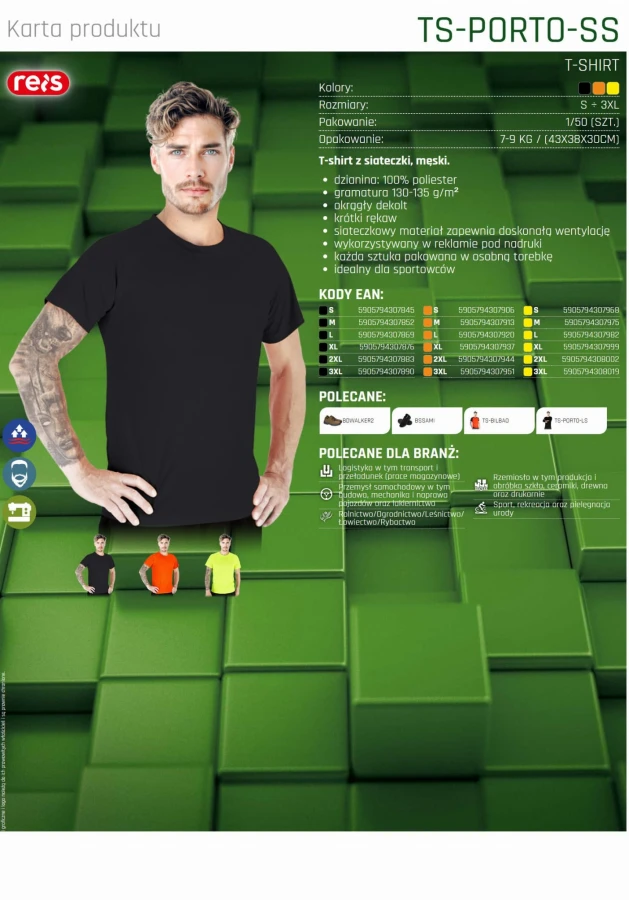 Koszulka męska sportowa OSTRZEGAWCZA T-shirt z siateczki PORTO-SS Y