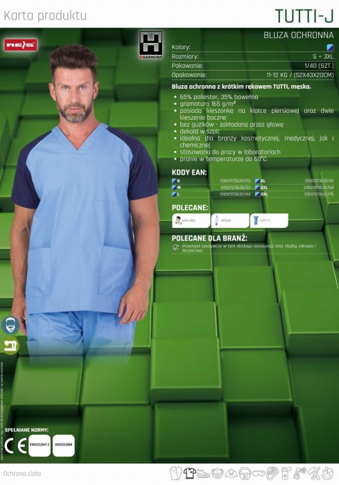 Bluza medyczna koszula męska ochronna z krótkim rękawem TUTTI-J JNG