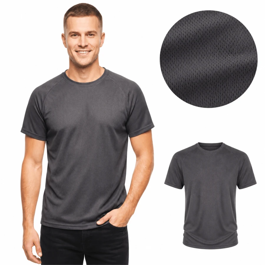 Koszulka męska T-shirt z siateczki SPORT&amp;WORK PORTO-GF grafitowa