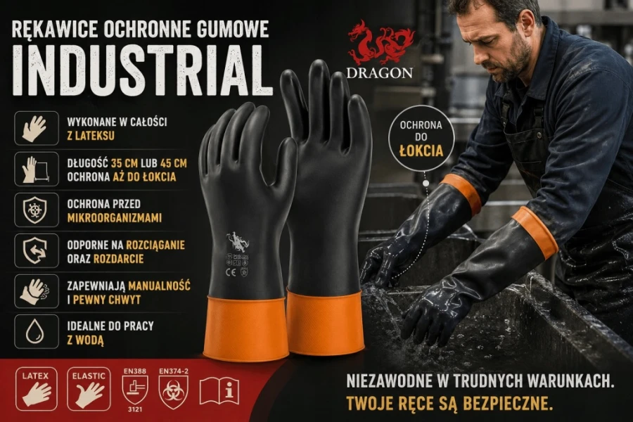 Odporne na rozdarcia rękawice lateksowe dł. 35 cm RINDUSTRIAL r. 11 - XXL