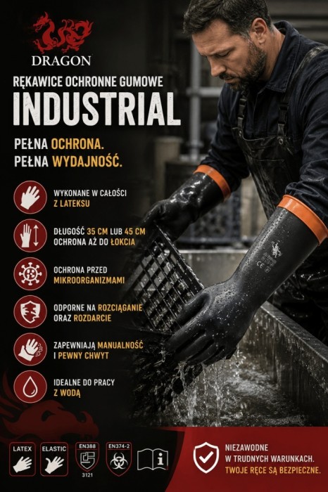 Odporne na rozdarcia rękawice lateksowe dł. 35 cm RINDUSTRIAL r. 11 - XXL