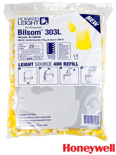 Zatyczki Stopery do uszu Wkładki Przeciwhałasowe HONEYWELL BILSOM303 L 200szt.